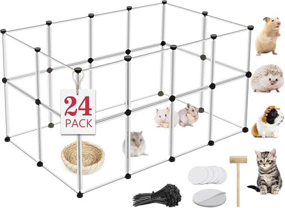 24 Panels Portable Small Animals Playpen, Portable Plastic Enclosure, Puppy by VISCOO
