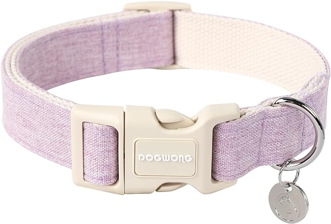 DOGWONG Cotton Hemp Dog Collar, Heavy-Duty Purple Dog Collar Adjustable Soft by DOGWONG