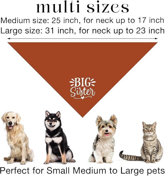 Big Sister Bandanas for Dog, Pet Pregnancy Announcement, Dark Orange Dog Bandana - Image 3