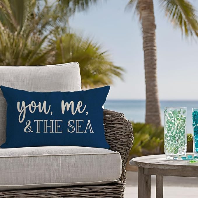 PANDICORN Summer Beach Throw Pillow Cover 12x20 Inch Sayings You Me and The Sea - Image 6