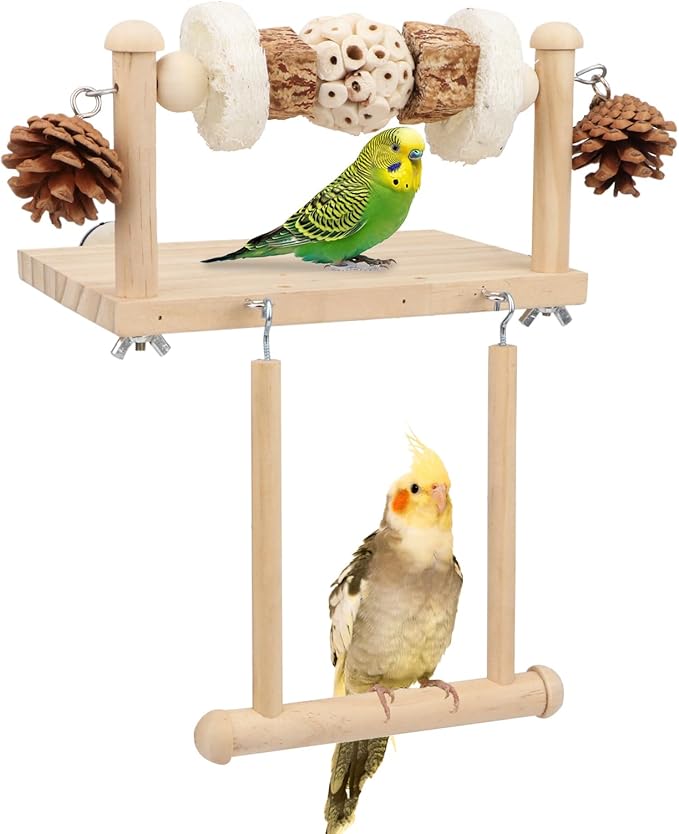 Litewoo Bird Perch Wooden Platform Bird Swing Chew Toys Play Gyms Exercise by Litewoo