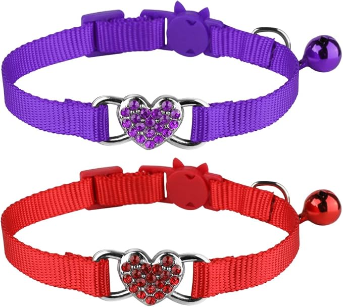 2 Pcs Cat Collars Heart Bling Breakaway by Mtliepte