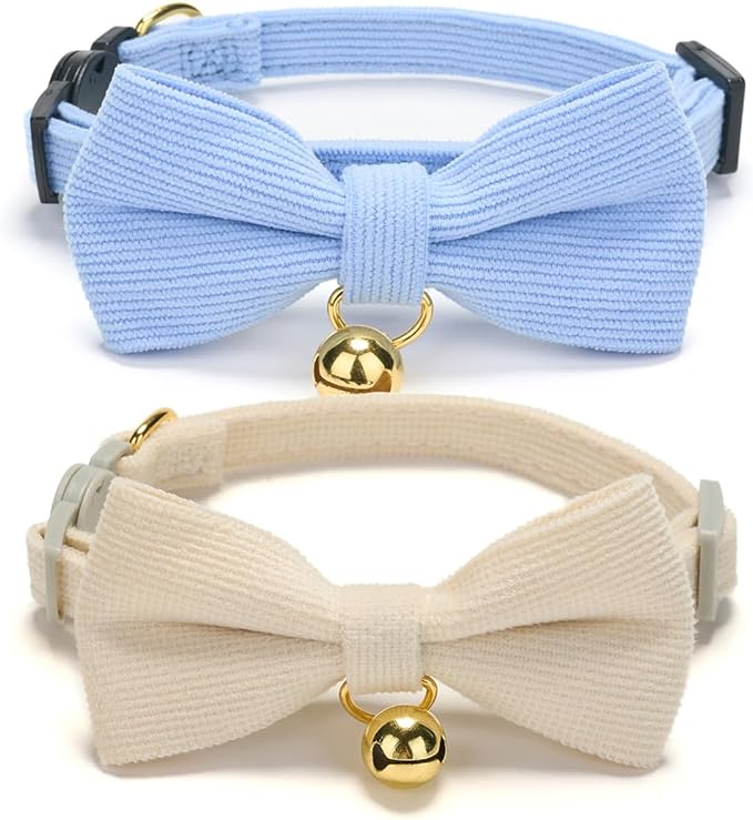 2 Pack Soft Corduroy Cat Collars by Ewinoom