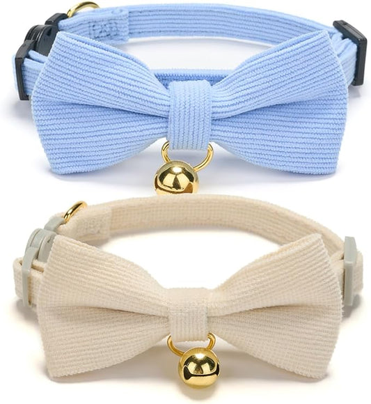 2 Pack Soft Corduroy Cat Collars by Ewinoom