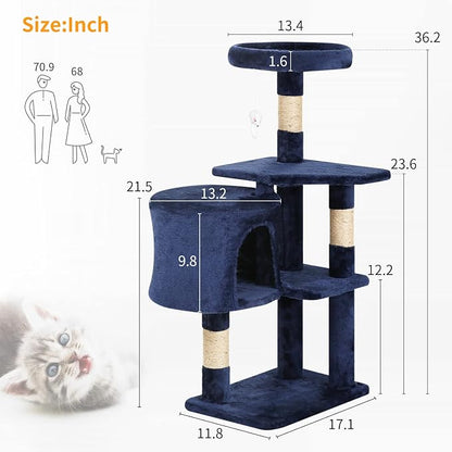 BestPet | 36" Cat Tree Tower | Navy Blue | Sturdy Multi-Level Cat Tree - Image 8