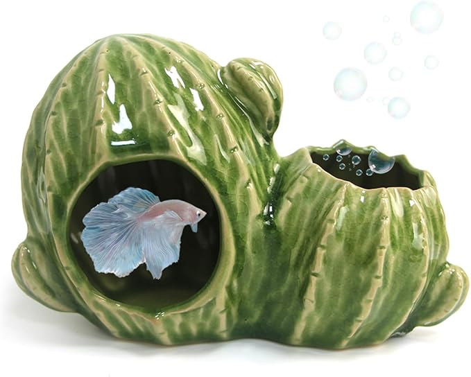 Aquarium Decor Cave Betta Fish Tank Accessories Ornaments Cactus House Hideout by Deapeey