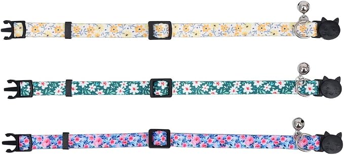 3 Pack Cat Collar Floral with Bell Breakaway Adjustable Flower - Image 3