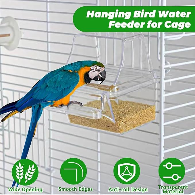 2 Pack Bird Feeders for Cage, No Mess Clear Hanging Parrot Food Bowl, Plastic - Image 6