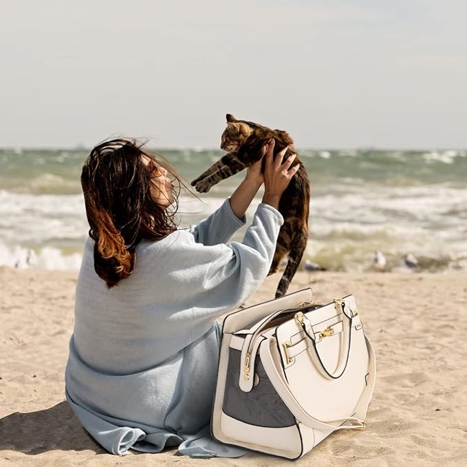 Fashion Pet Carrier Dog Cat Carrier Purse Soft-Sided Leather Handbag Pet Tote - Image 6