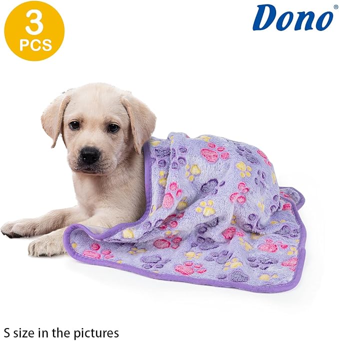 Dono 1 Pack 3 Dog Blankets for Small Dogs, Soft Fluffy Paw Print Pattern Fleece - Image 2
