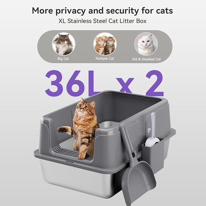 2 Pack Stainless Steel Litter Box, XL Enclosed Cat Litter Boxes, Metal Litter - Image 4