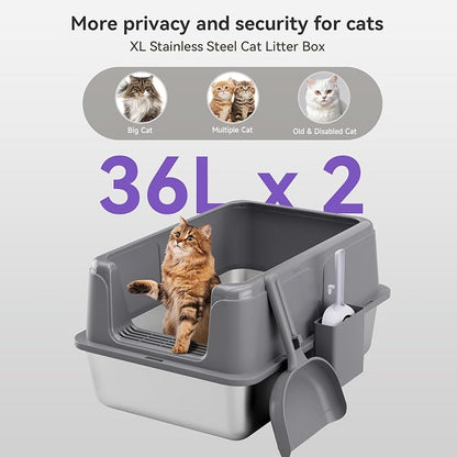 2 Pack Stainless Steel Litter Box, XL Enclosed Cat Litter Boxes, Metal Litter - Image 4