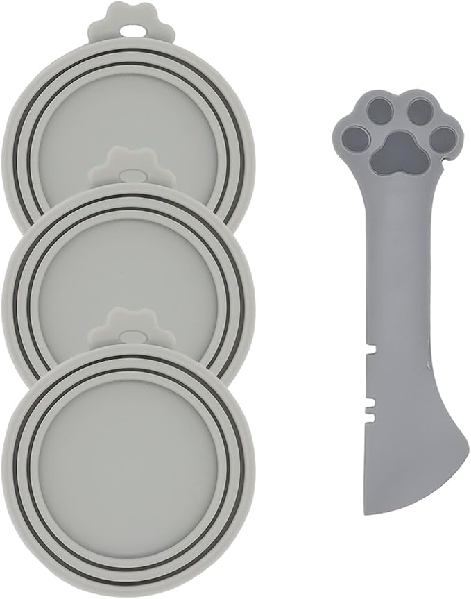 Pet Food Can Spoon & 3 Pcs Can Covers | Cute Paw Shape Opener Spatula Cat Wet by DORUI