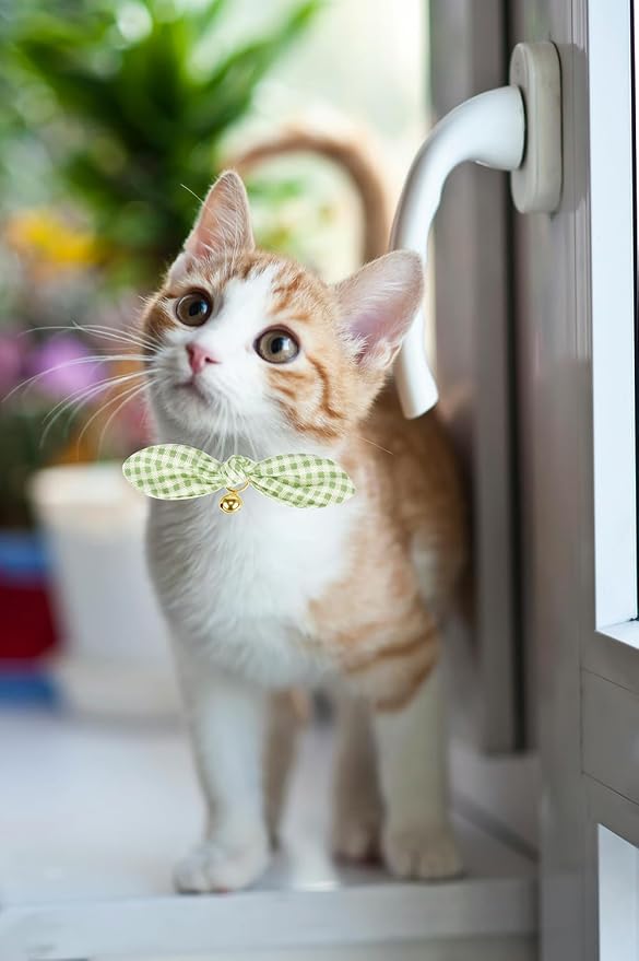 Bowtie Cat Collar with Bell, 2 Pack Cotton Breakaway Kitten Collars with - Image 6