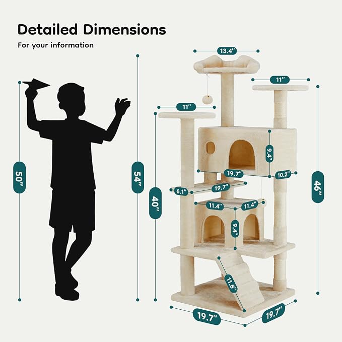DUMOS 54-inch Indoor Cat Tree Tower –Multi-Level Pet House - Image 2