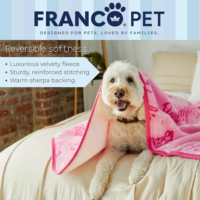 Franco Pet Barbie XL Oversized Super Soft Cozy Waterproof Sherpa-Backed Blanket - Image 5