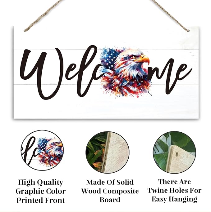 Welcome Sign for Front Door, Welcome Decor Wooden Hanging Sign for Wall Decor - Image 3