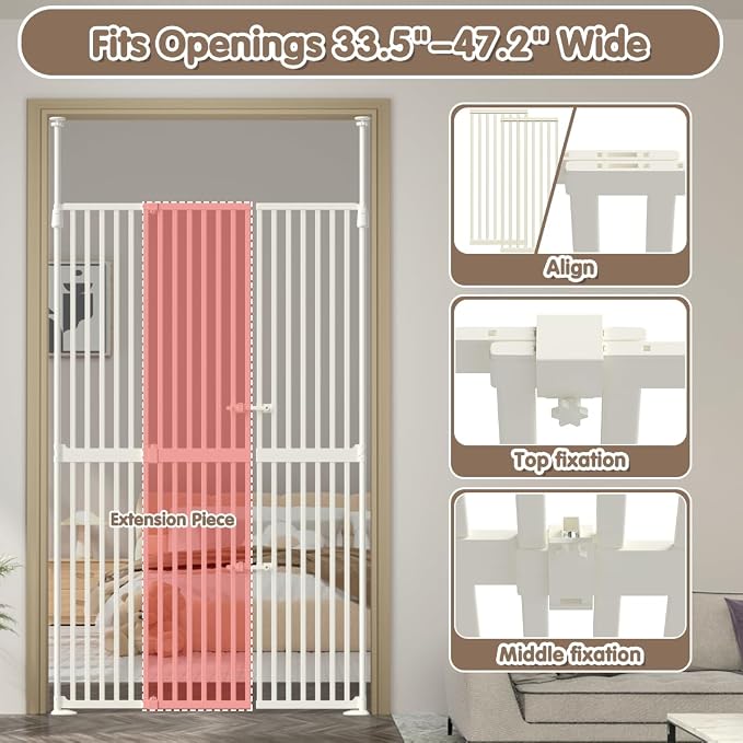 71" Extra Tall Cat Pet Gate, 33.5-47.2 in Wide High Dog Gates - Image 4