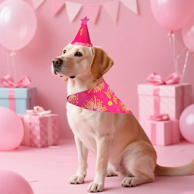 Dog Birthday Bandana Set Rose Pink, Dog Birthday Party Supplies - Image 8