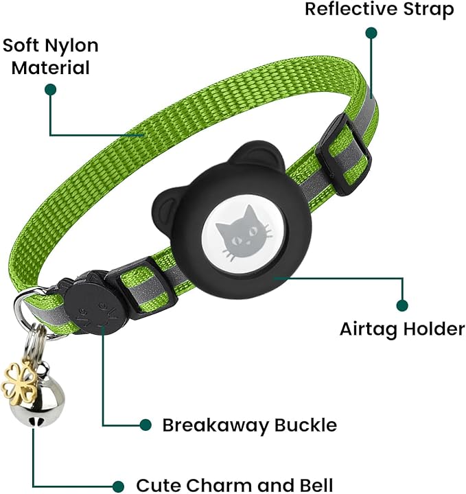 Cat Collar with AirTag Holders, Reflective Breakaway Safety Collars, Bells and - Image 5