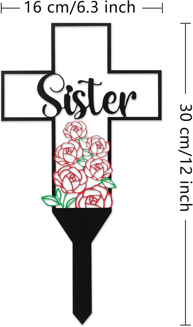BUoonyer Sister Memorial Graves Markers Cemetery Decorations, Metal Cross - Image 2