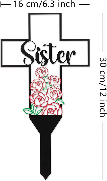 BUoonyer Sister Memorial Graves Markers Cemetery Decorations, Metal Cross - Image 2
