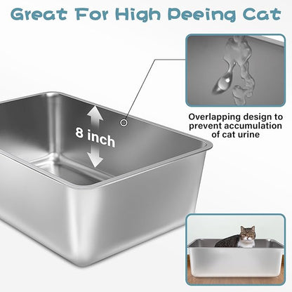 Stainless Steel Cat Litter Box, 23.6"x15.8"x8" XXL Stainless Steel Litter Box 8 - Image 2