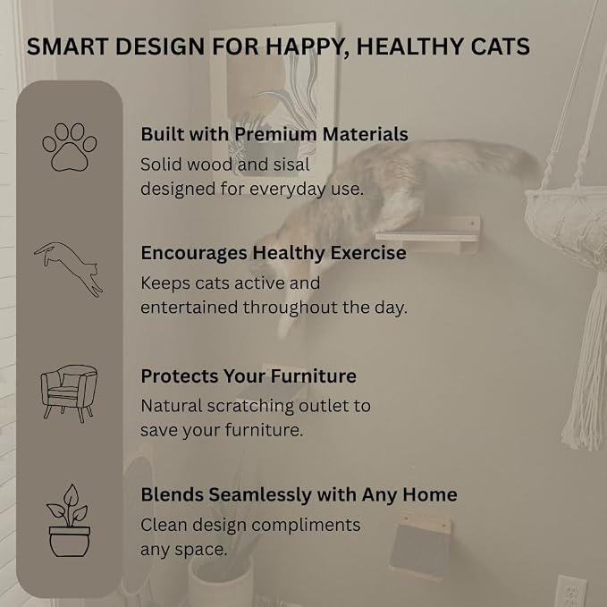 Modern Cat Wall Furniture Set – 5-Piece Hanging Shelves - Image 6