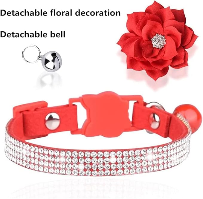 Cat Collars, Rhinestone for Girl Cats Bling Kitten Flower Adjustable Breakaway - Image 4