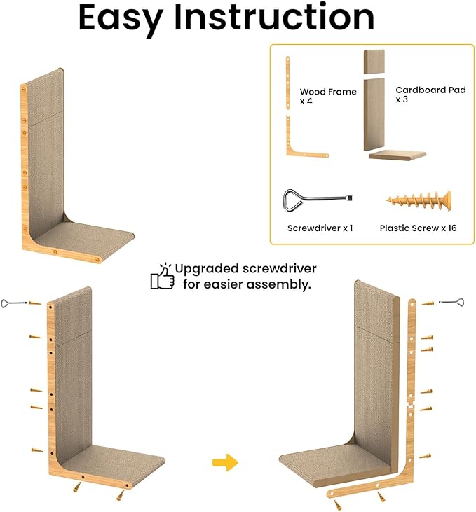 Cardboard Cat Scratcher, 23 Inch L Shape Scratch Pad Wall Mounted, Vertical - Image 5