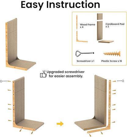 Cardboard Cat Scratcher, 23 Inch L Shape Scratch Pad Wall Mounted, Vertical - Image 6