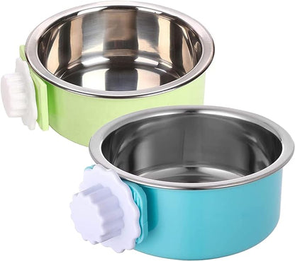 Dog Crate Bowl, Hanging Stainless Steel Removable Pet Crate Water & Food Bowls by QIYADIN