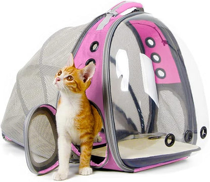 Expandable Pink Cat Backpack Carrier, Fit up to 12 lbs, Space Capsule Clear by halinfer
