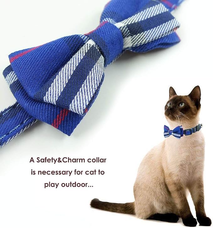 Cat Collar Breakaway with Bell and Bow Tie, Plaid Design Adjustable Safety - Image 6