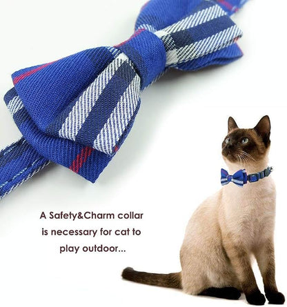 Cat Collar Breakaway with Bell and Bow Tie, Plaid Design Adjustable Safety - Image 6