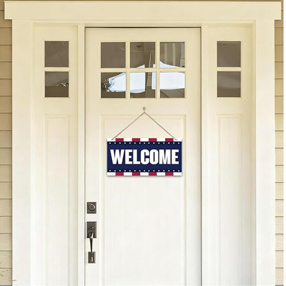 Welcome Sign for Front Door, Welcome Decor Wooden Hanging Sign, Patriotic - Image 4