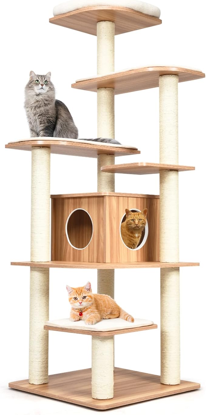 PETSITE 69 Inches Tall Cat Tree, Modern Wooden Cat Tower by PETSITE