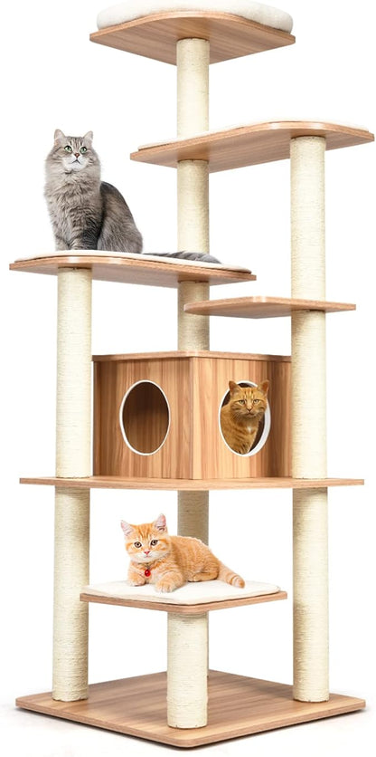 PETSITE 69 Inches Tall Cat Tree, Modern Wooden Cat Tower by PETSITE