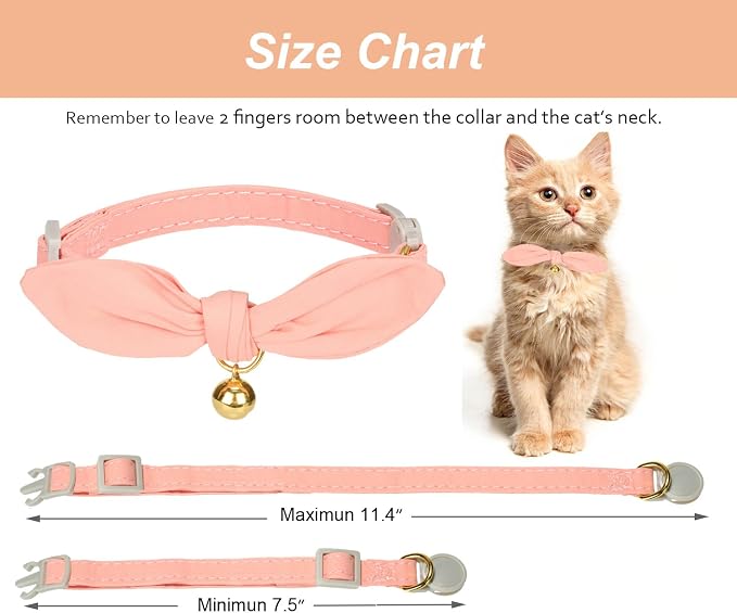 Bunny Ear Cat Collar with Bell and Bow Tie, Breakaway Cute Bowtie Kitten Collars - Image 8