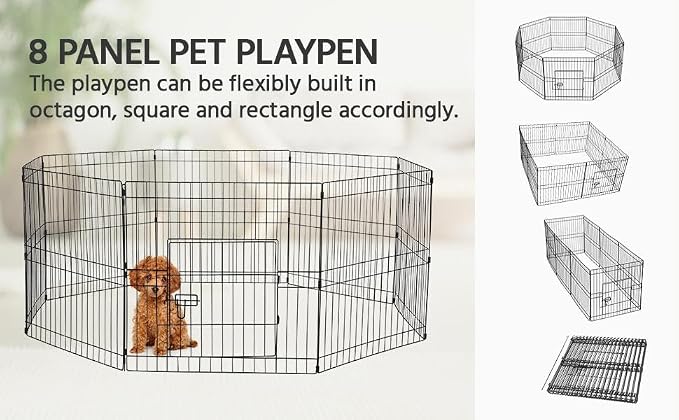 Yaheetech 24 inch Black Metal Pet Playpen 16 Panel Foldable Playpen - Image 6