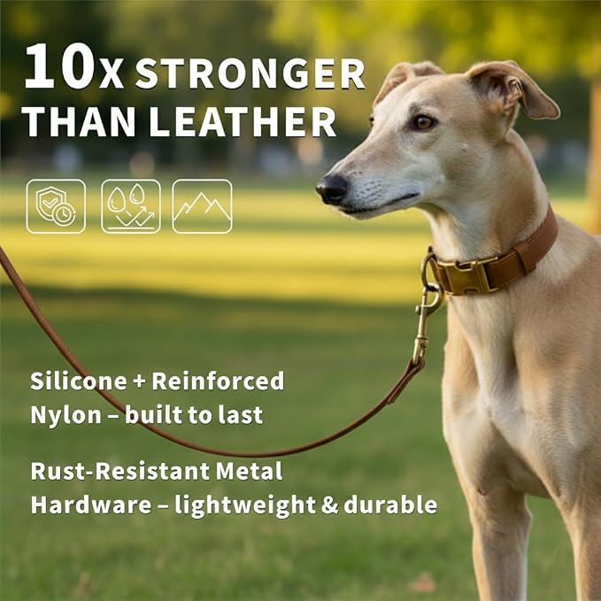 Dog Collar and Leash Set, Leather Silicone Waterproof Odor-Proof Dog Collar and - Image 2