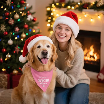 My Mom is Obsessed with Me Pink Dog Bandana, Cute Pet Scarf Accessories Photo - Image 5