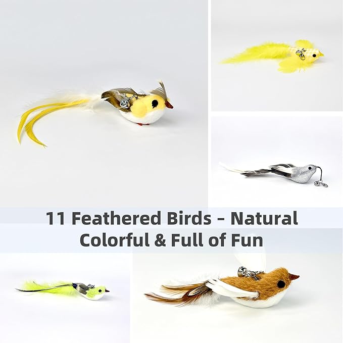 11 PCS Multi-Functional Cat Toy Replacement Heads – Realistic Handmade Bird - Image 4