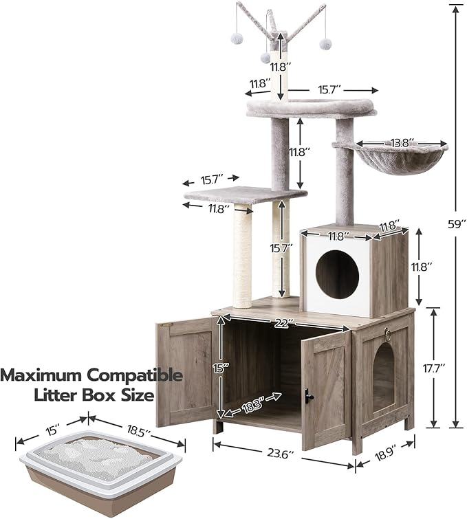 HOOBRO Cat Tree Tower with Litter Box Enclosure Indoor, Wooden Cat Condo with - Image 9