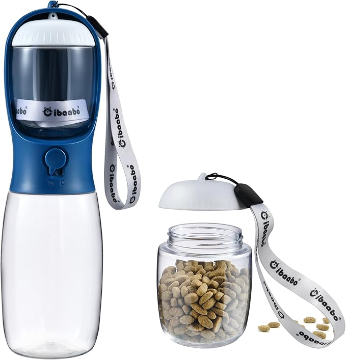 Dog Water Bottle with Food Container, Travel Puppy Water Bowl, Portable Pet by Cibaabo
