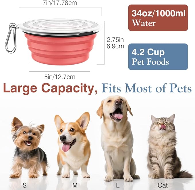 Pawaboo Collapsible Dog Bowls 2 Pack, Silicone Feeding Watering Bowls - Image 4