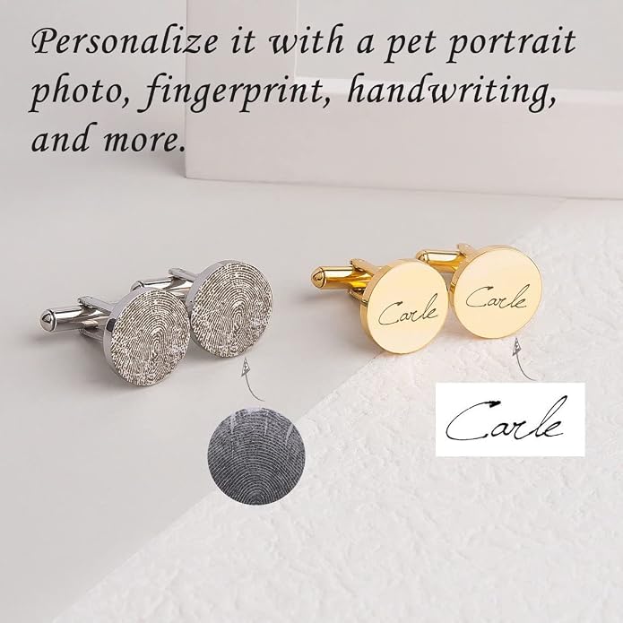 Anavia Pet Portrait & Handwriting Cufflinks Tie Clip Gift Box Set, Personalized - Image 3