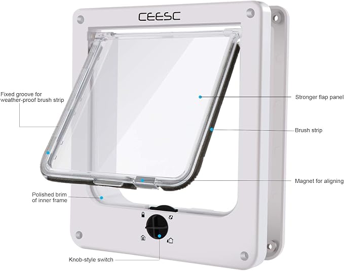 CEESC Medium Cat Door for Interior/Exterior Door, Weatherproof, Rotary 4 Way - Image 6