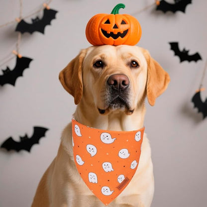 PTDECOR Halloween Dog Bandana, Cute Ghost Pumpkin Design Reversible Holiday Pet - Image 2