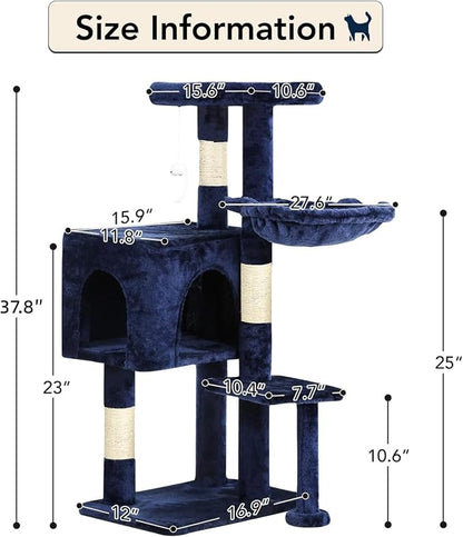 BestPet | 37" Cat Tree Tower | Navy Blue | Sturdy Multi-Level Cat Tree - Image 7